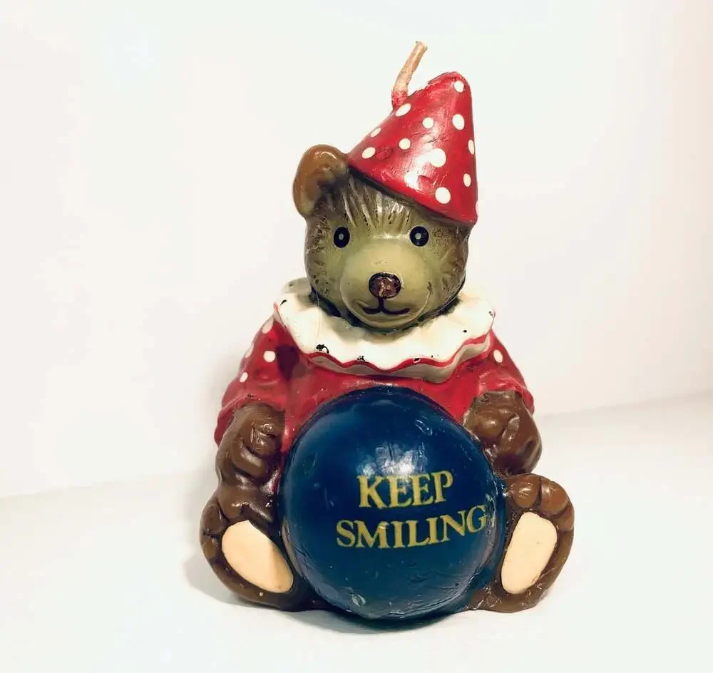 Vintage Circus Clown  Bear Birthday Candle “ Keep Smiling “